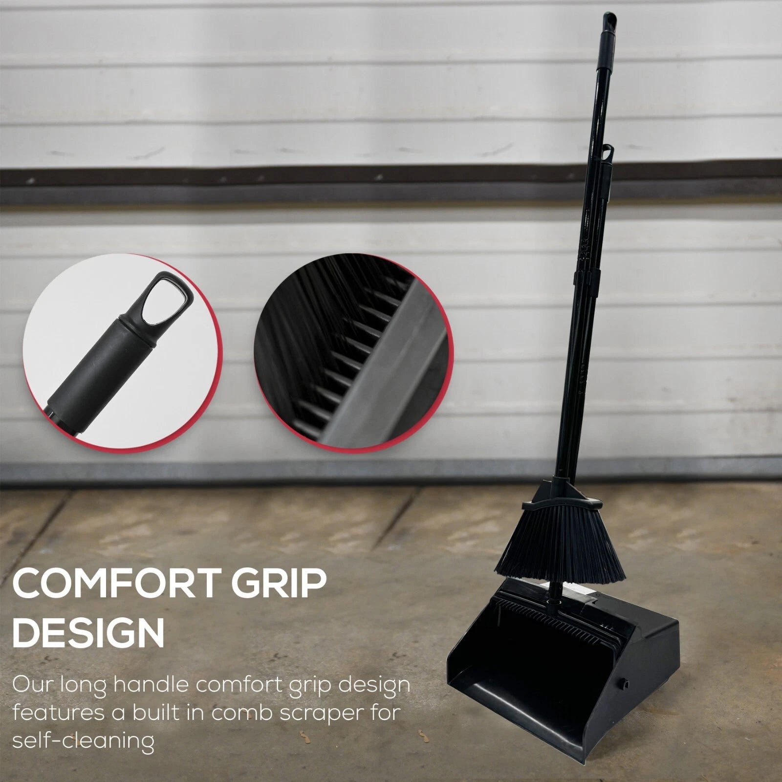 38" Upright Lobby Broom and Dustpan Set for Home & Commercial Use, 1 Set