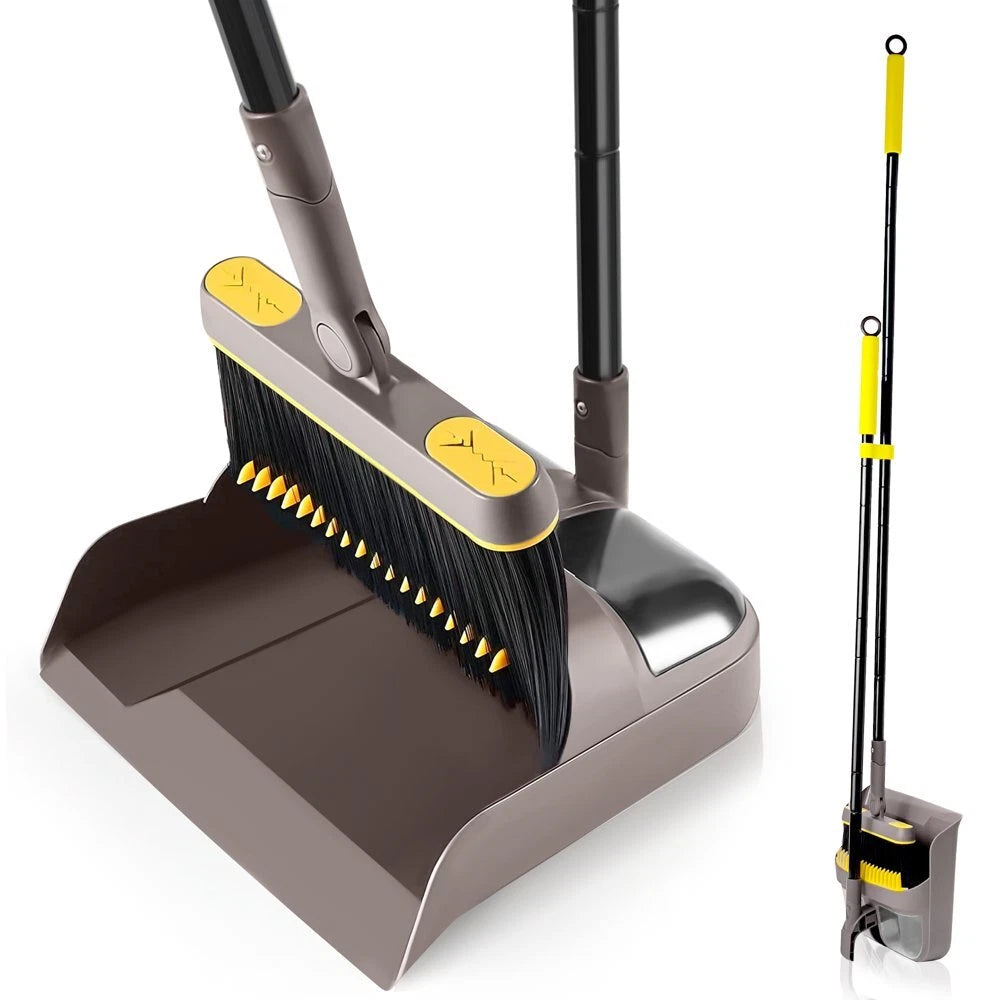54 Inches Long Handle Broom and Dustpan Set for Home (Black Orange)