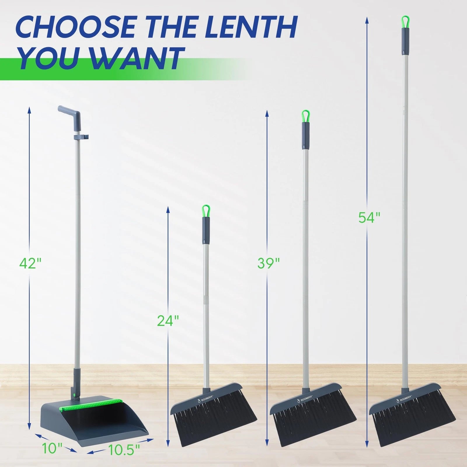 Broom and Dustpan Set with 54'' Adjustable Long Handle, Angled Broom with Dus...