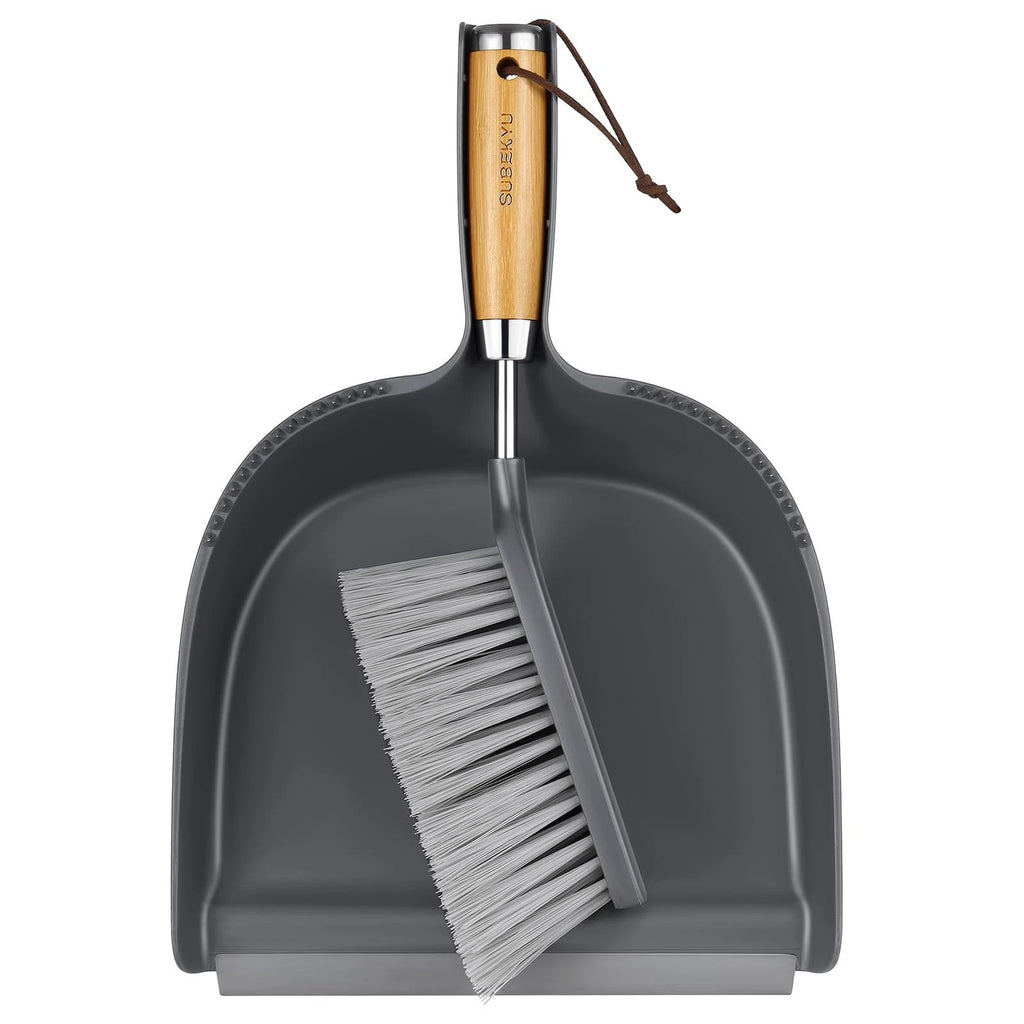 Dustpan and Brush Set with Stainless Steel Handle Mini Broom Dark Gray