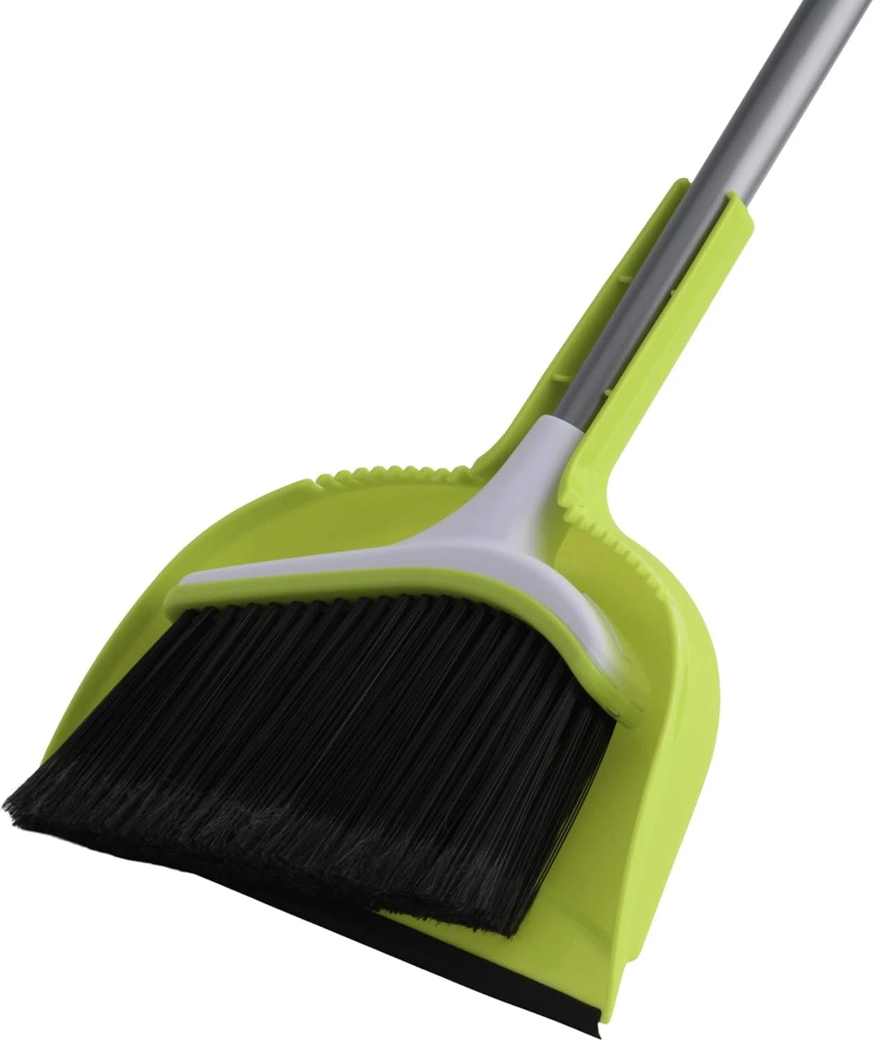 Basics 2 Piece Angled Broom Dustpan Set 44 Inch Long Handle Silver Green
