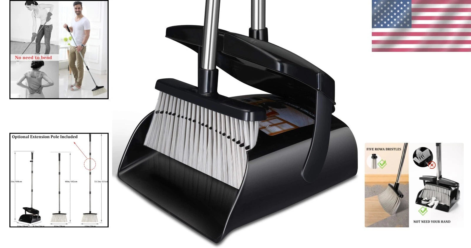 2024 New Design Dustpan and Broom Set with Built-in Scraper for Home Use