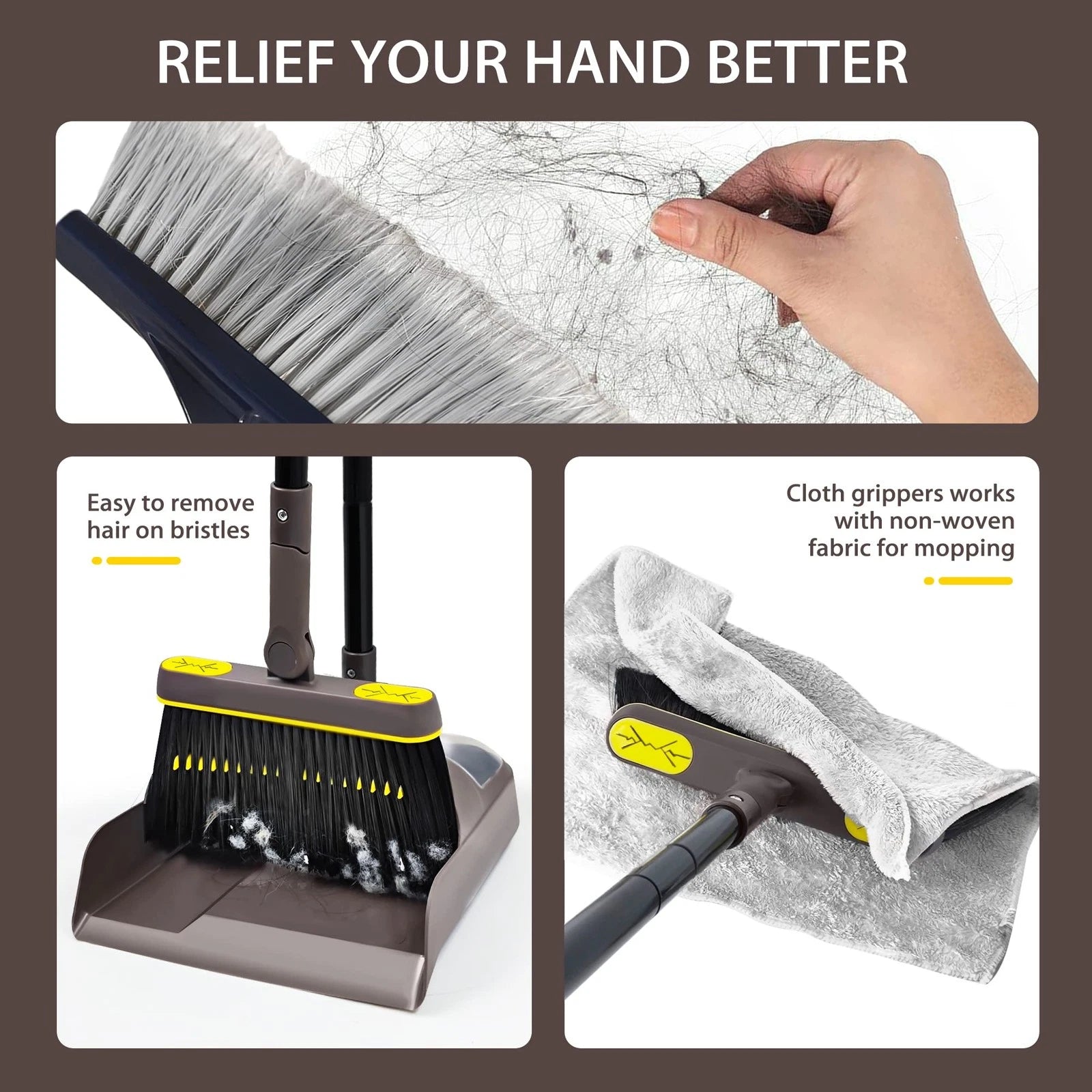 Broom and Dustpan Set for Home with 54 Inches Long Handle, Upright Stand Up D...
