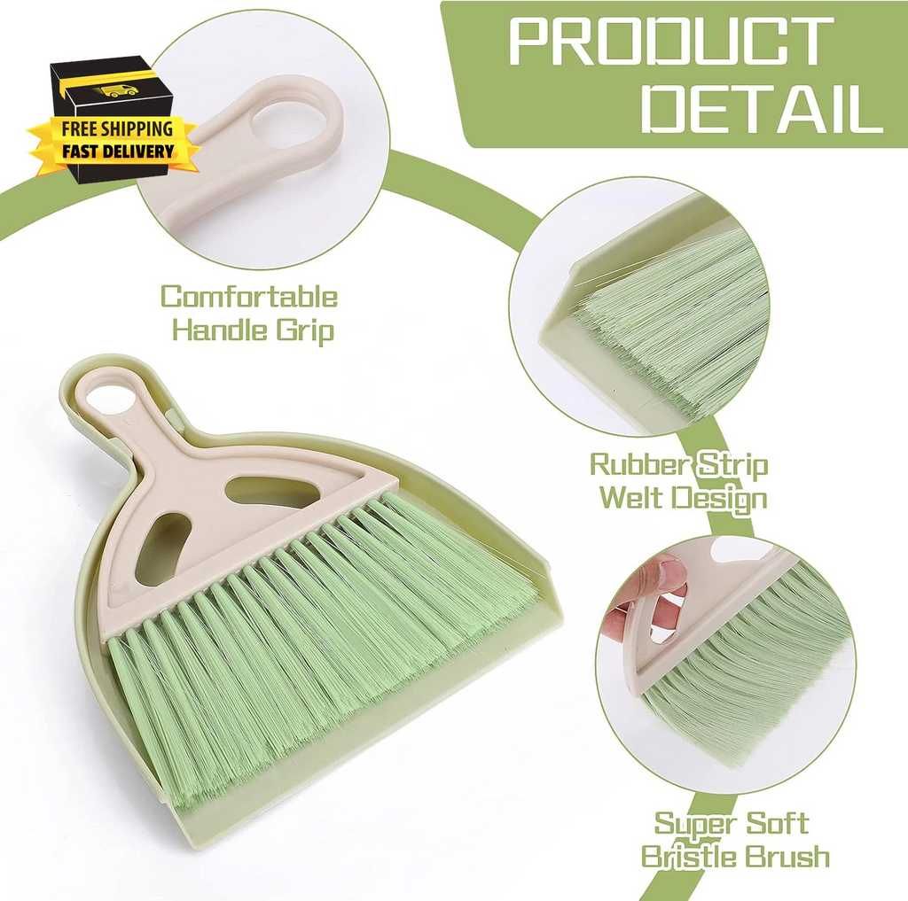 Small Broom and Dustpan Cleaning Set, Mini Whisk Dustpan and Brush with Handle P
