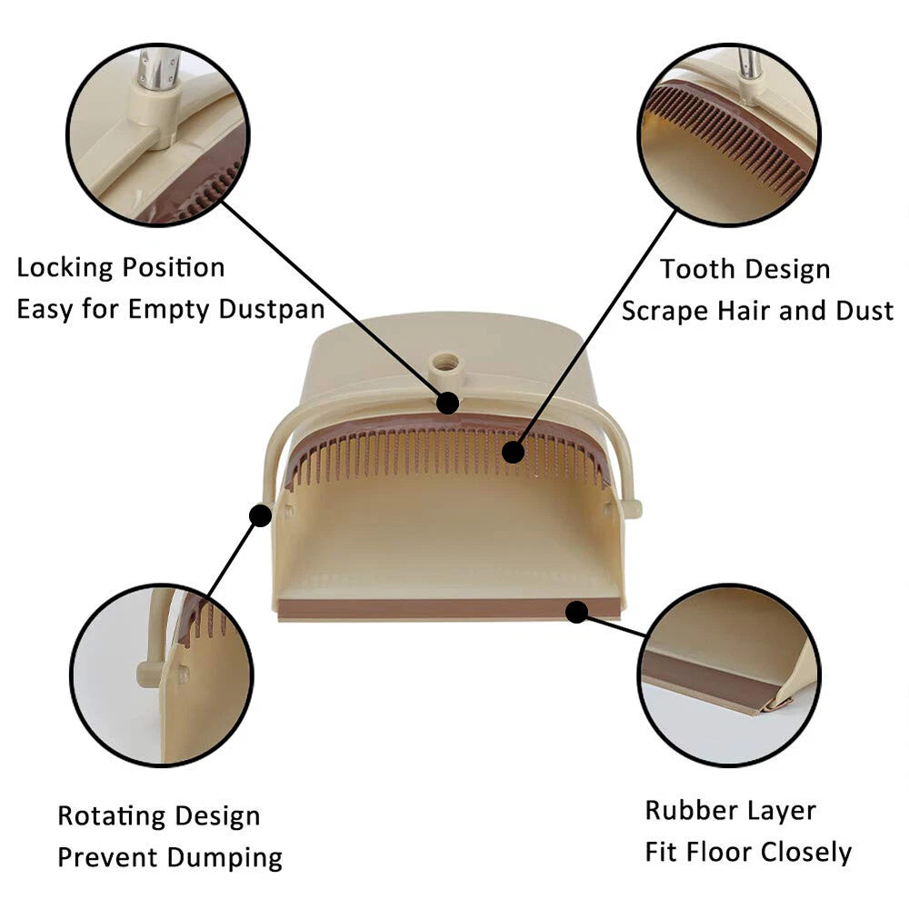 Stand Up Dustpan&Broom Set 50” Long Handle Broom w/ Dust Pan for Indoor Sweeping