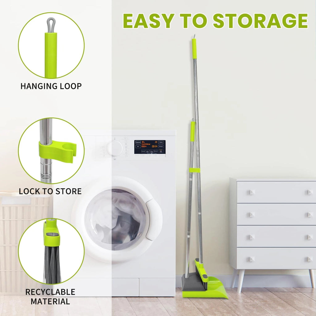Broom and Standing Dustpan Set 50â€ Angle Broom with Long Handle Dust Pans for