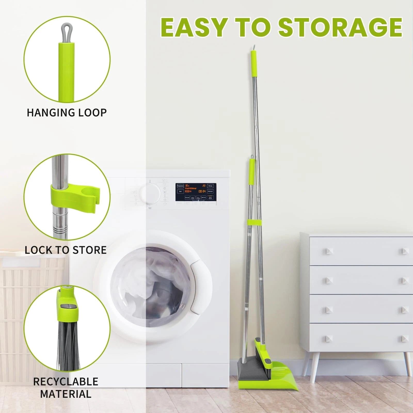 Broom and Standing Dustpan Set 50â€ Angle Broom with Long Handle Dust Pans for