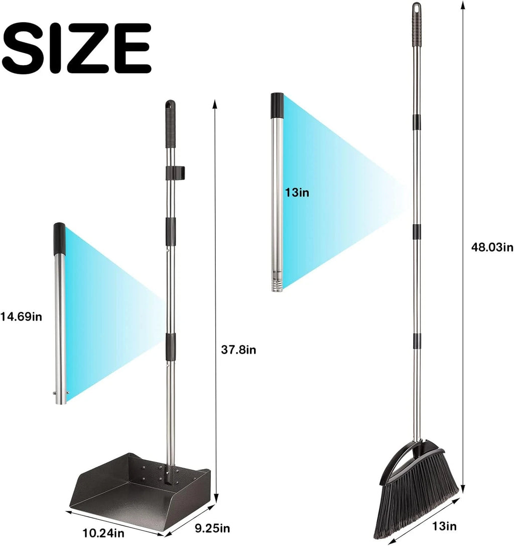 Long Handled^Dust Pan and Broom Set$for Home/Heavy Duty Metal Dustpans and Broom