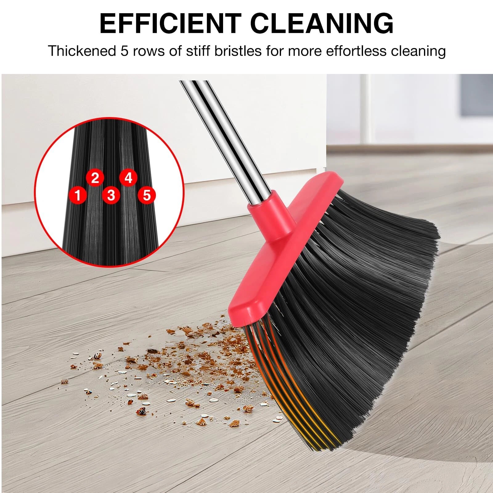 Broom and Dustpan Set, 52-in Long Adjustable Handle Broom Dustpan Combo with ...