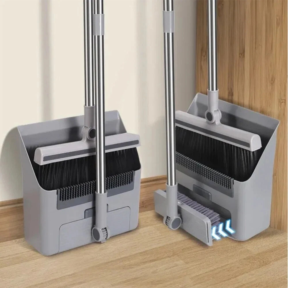 3-In-1 Broom And Dustpan Set 180 Degree Rotatable Broom Dustpan Combo NEW Gray