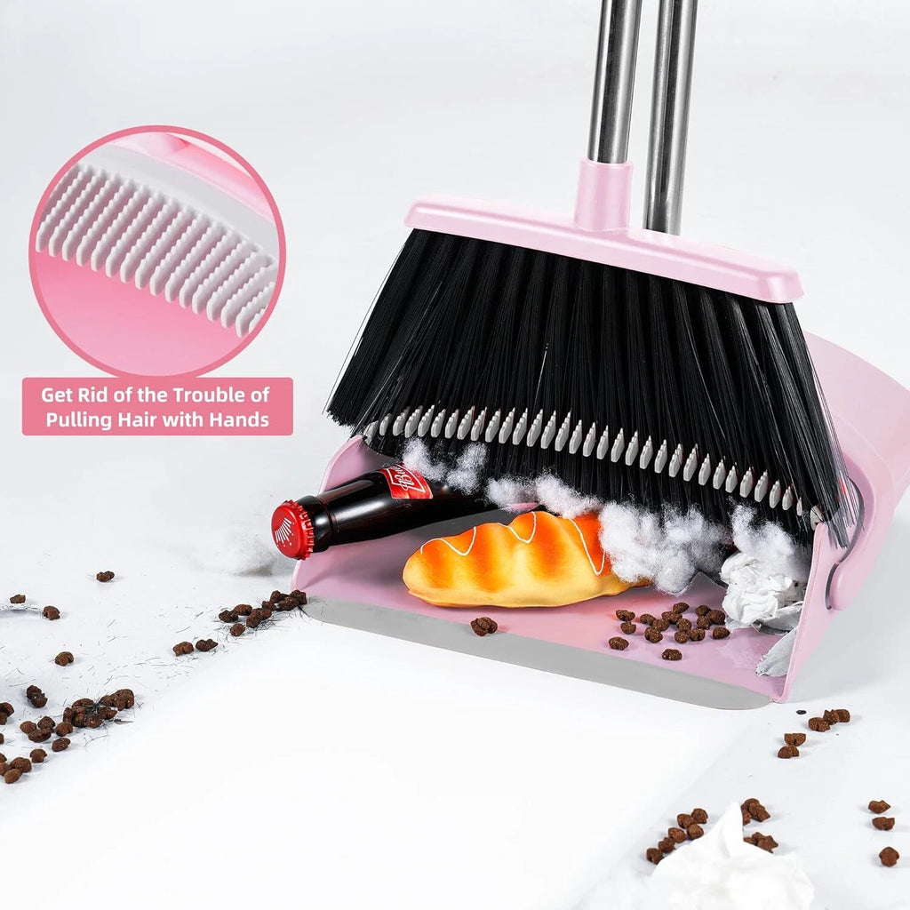 Pink Broom and Dustpan Set, Adjustable Handle Broom and Dustpan Combo Set
