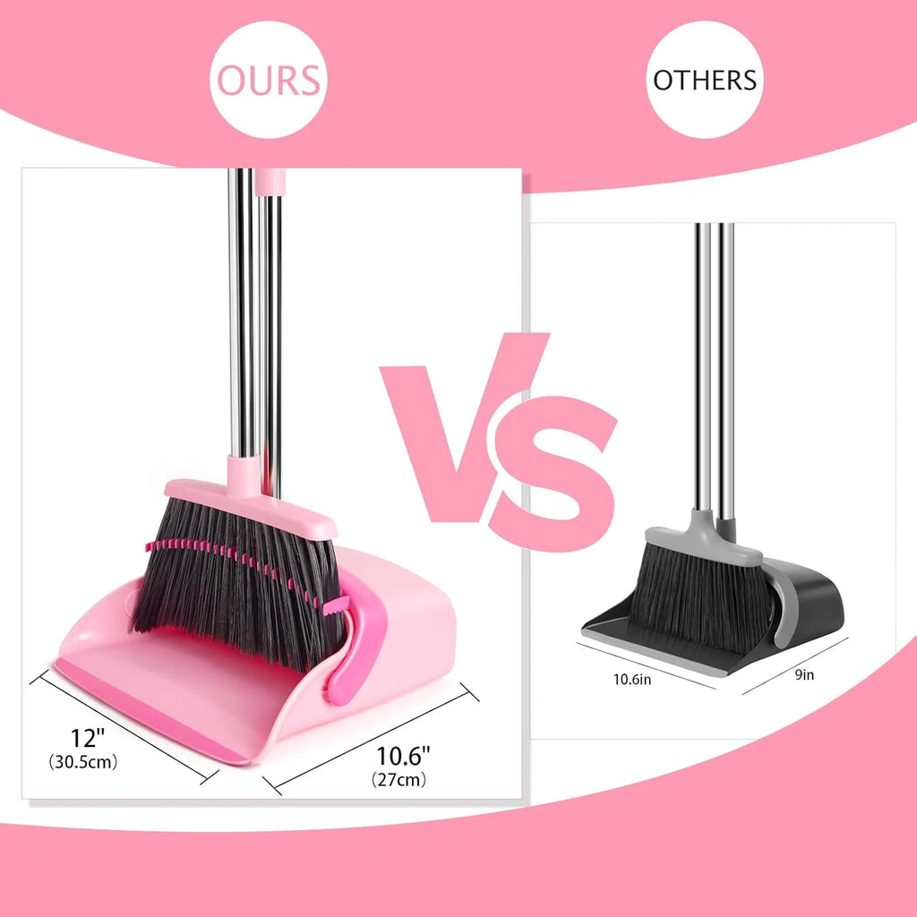 Pink Broom & Dustpan Set – Long Handle Heavy Duty Combo for Home & Office