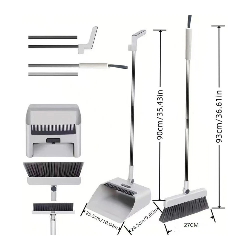 Broom and Dustpan Set Lightweight Upright Lobby Broom and Dust Pan Combo Gray