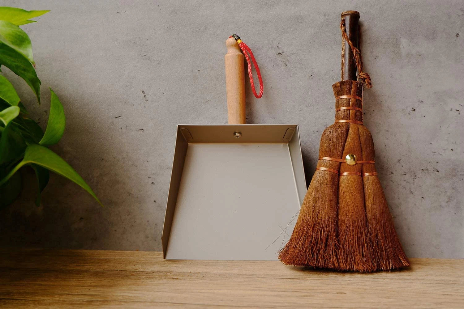 Mini Metal Dustpan and Brush Set Handmade Natural Bristle Hand Broom