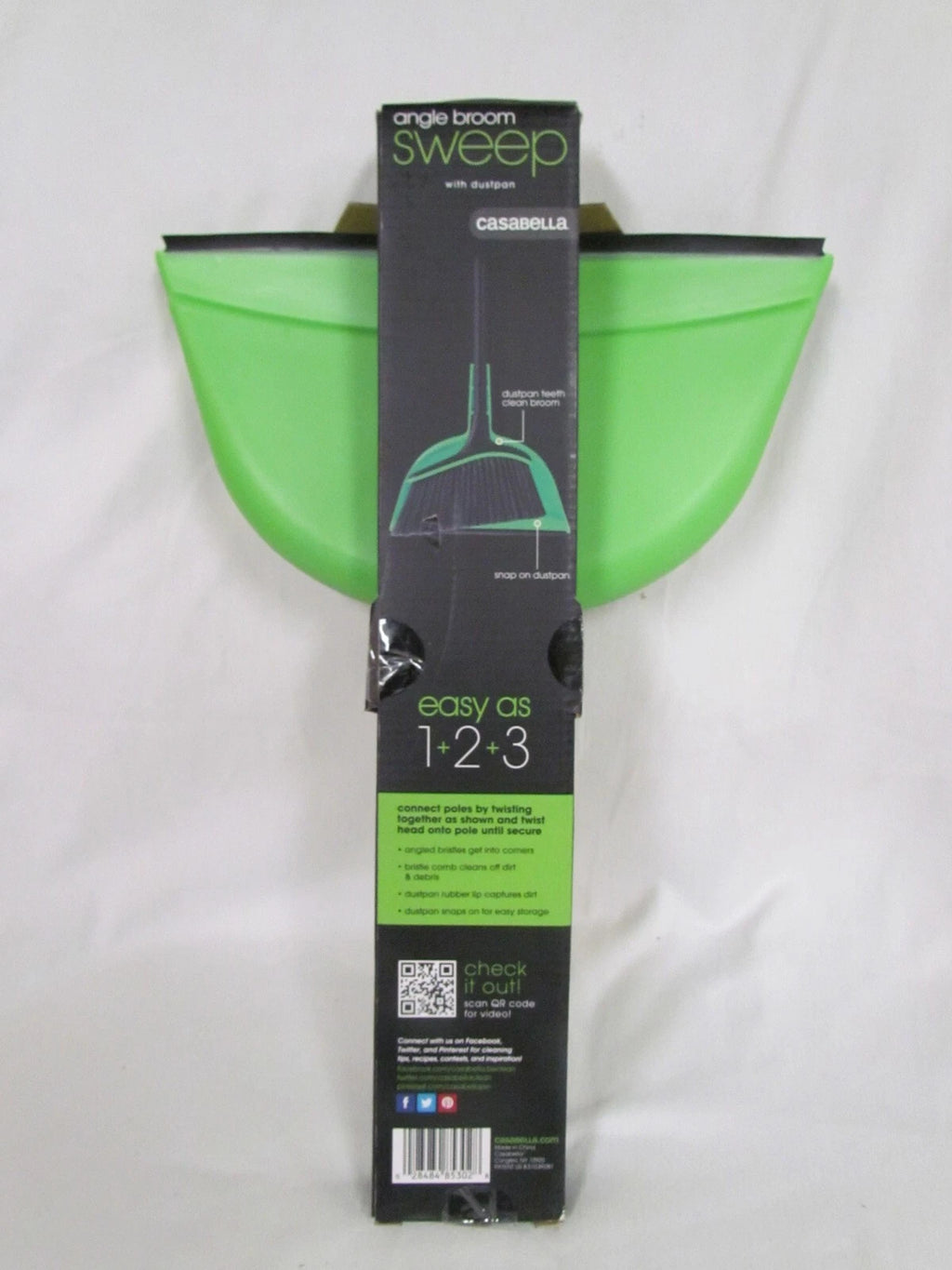 Casabella Basics 3-Piece Angled Broom and Dustpan Cleaning Set, Black/Green New