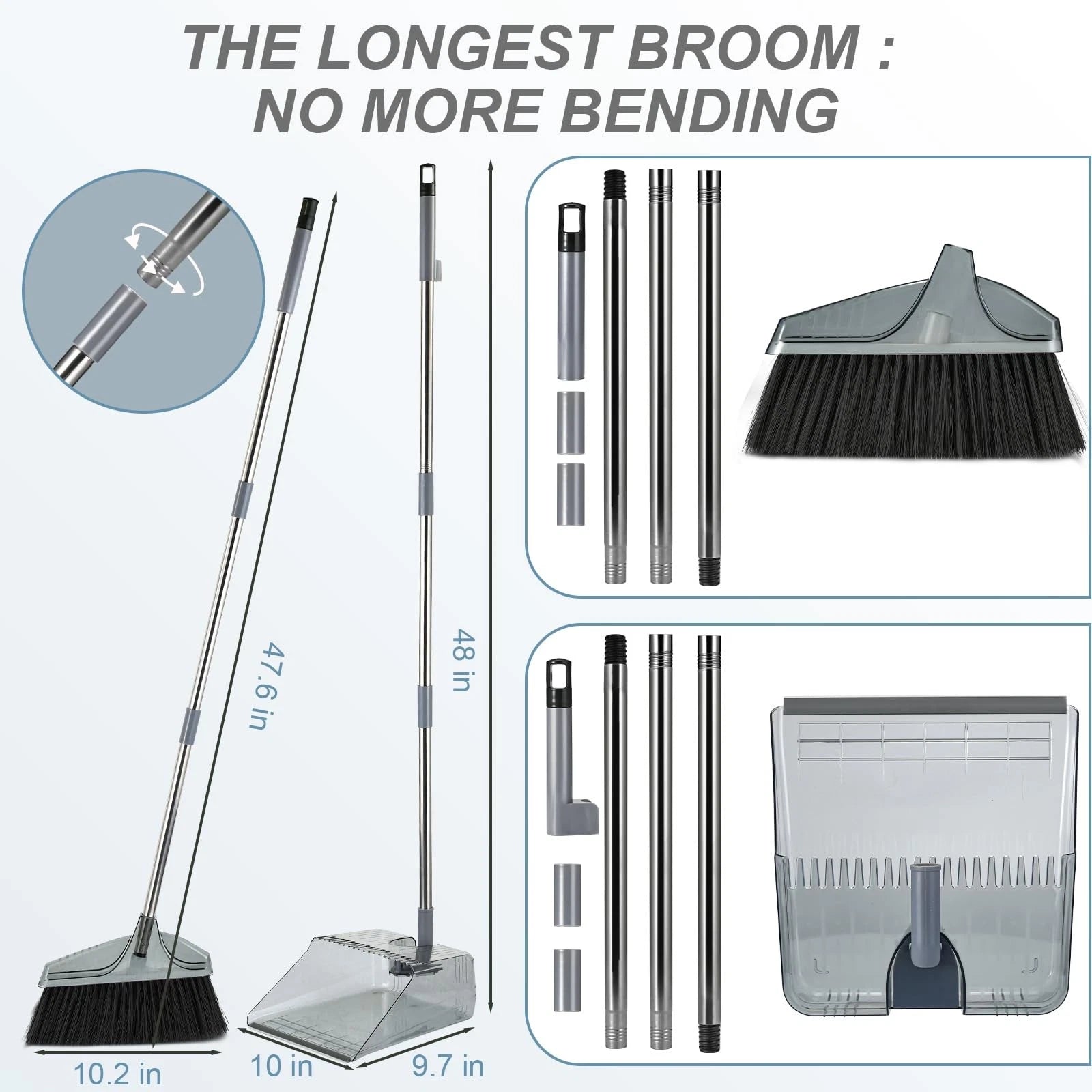 Broom with Dustpan Combo, Broom and Dustpan Set with Long Handle, Kitchen Bro...