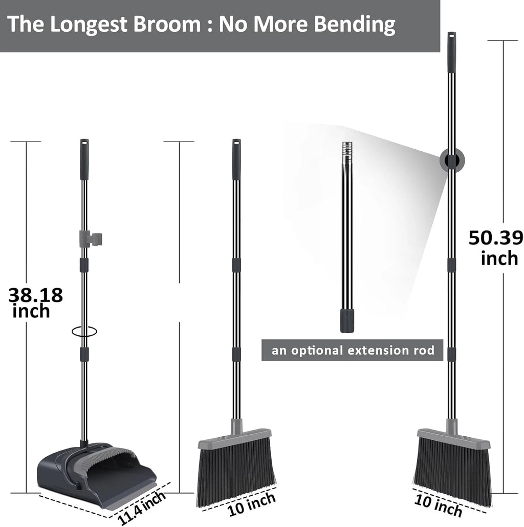 Kelamayi Broom and Dustpan Set for Home, Office, Indoor&Outdoor Sweeping, Stand