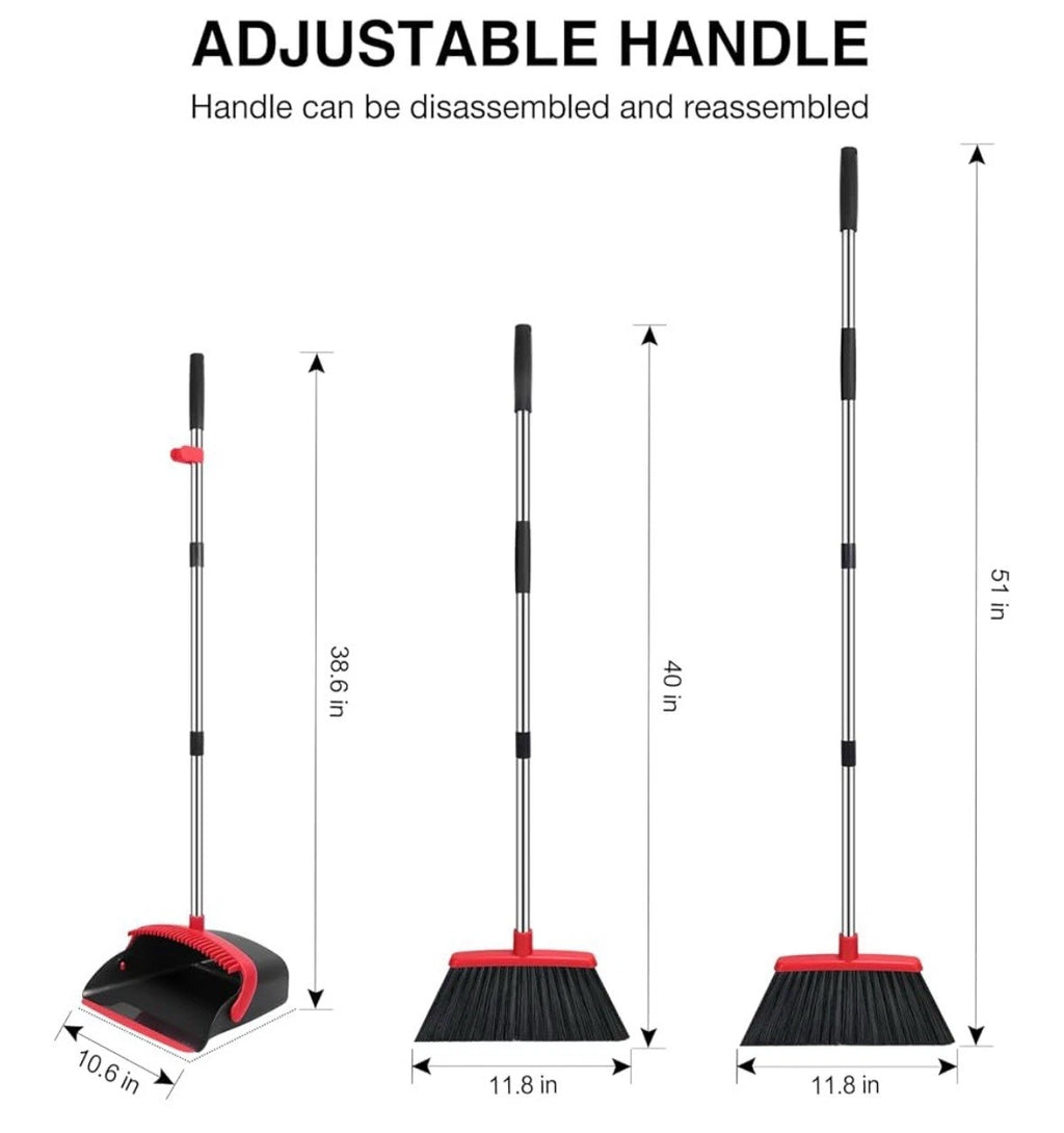 Broom and Dustpan Set, 52-In Long Adjustable Handle Broom Dustpan Combo with Dus