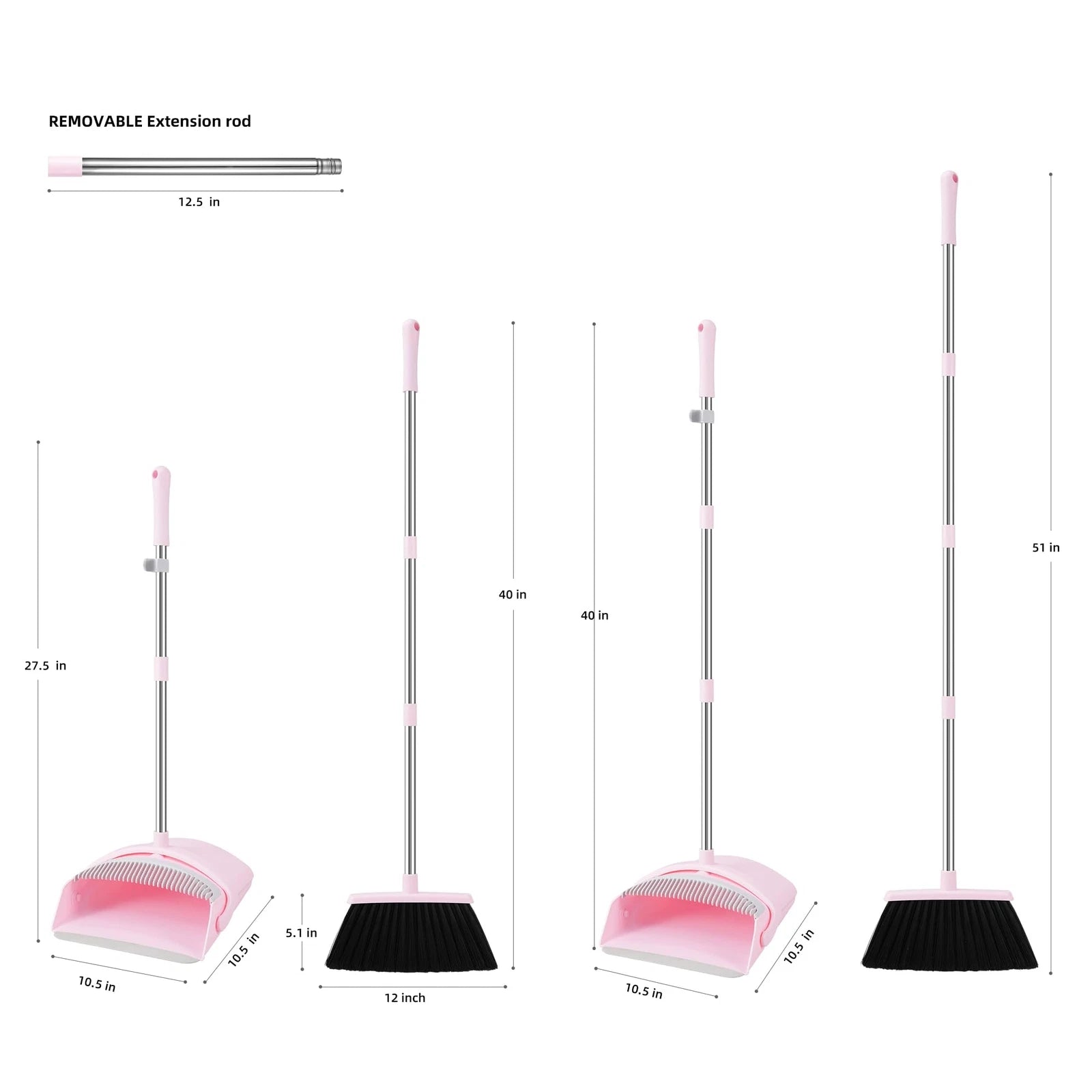 Broom and Dustpan Set 52” Long Adjustable Handle Broom with Dustpan Combo Set...