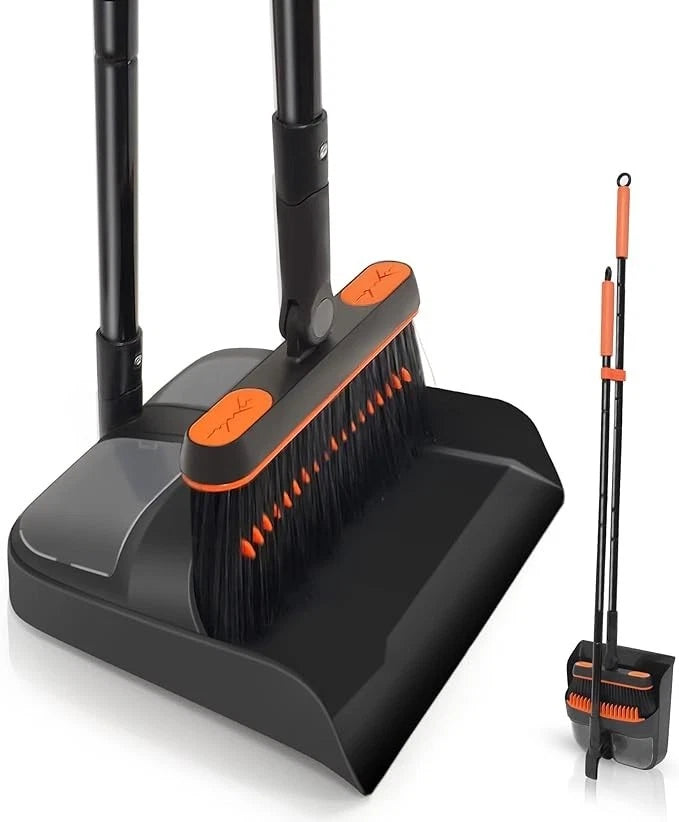 Broom and Dustpan Set for Home, Long Handle Lightweight 180 Degree Rotating Broo