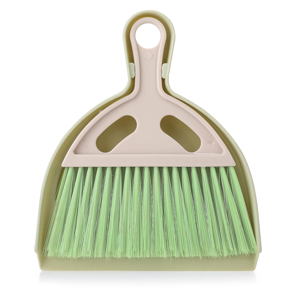 Small Broom and Dustpan Cleaning Set, Mini Whisk Dustpan and Brush (Green)