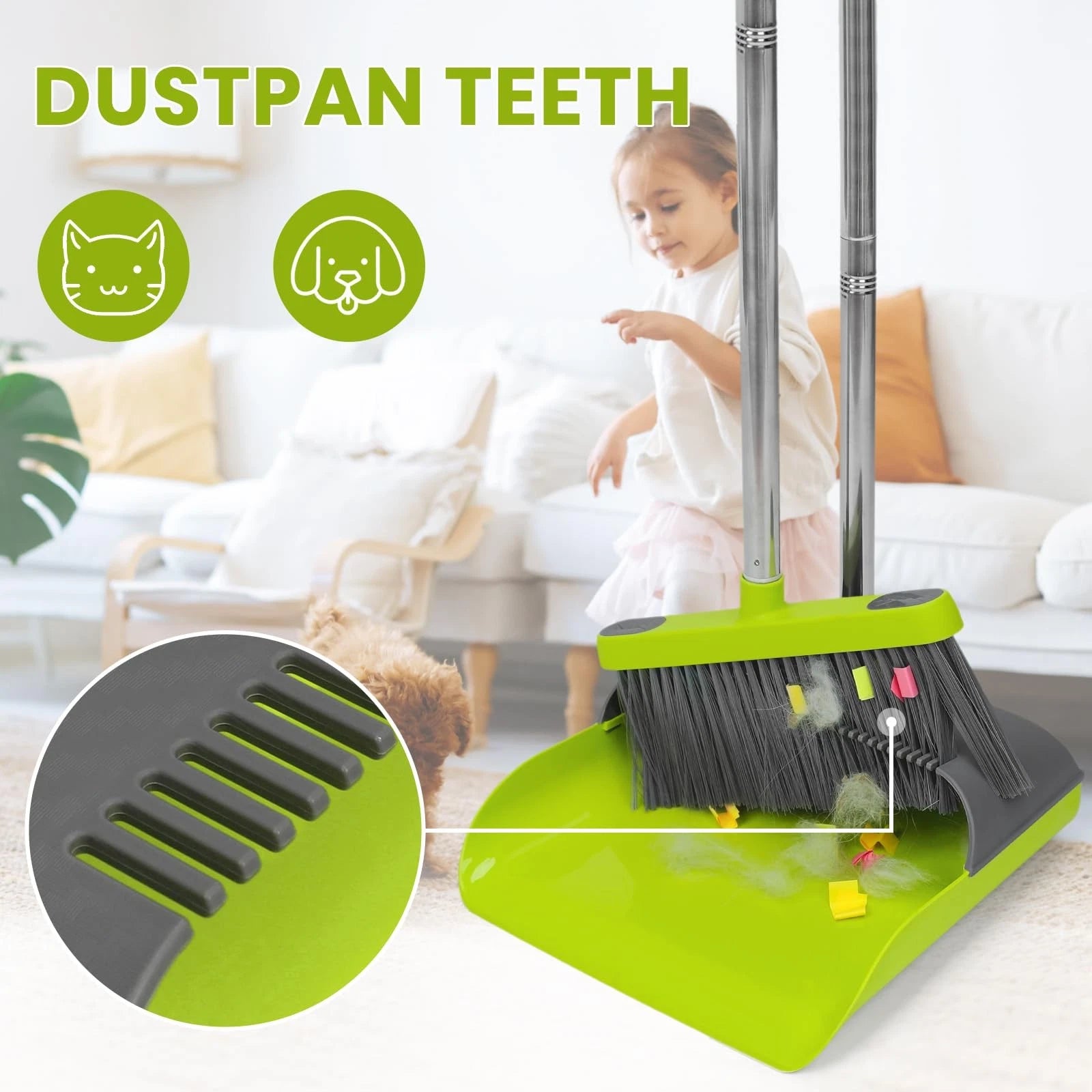 Broom and Standing Dustpan Set 50â€ Angle Broom with Long Handle Dust Pans for