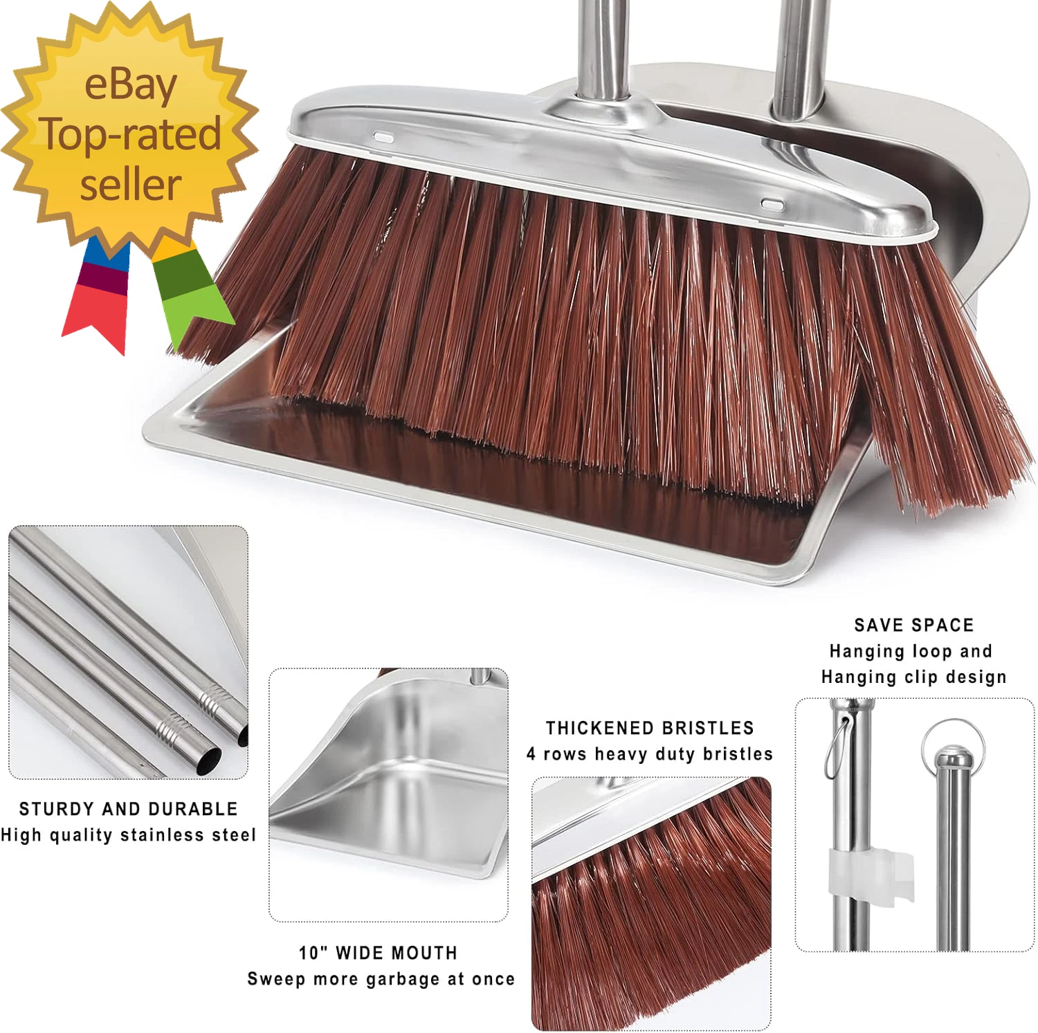 Broom and Dustpan Set for Home 56" Kitchen Broom with Dustpan Combo Set Heavy
