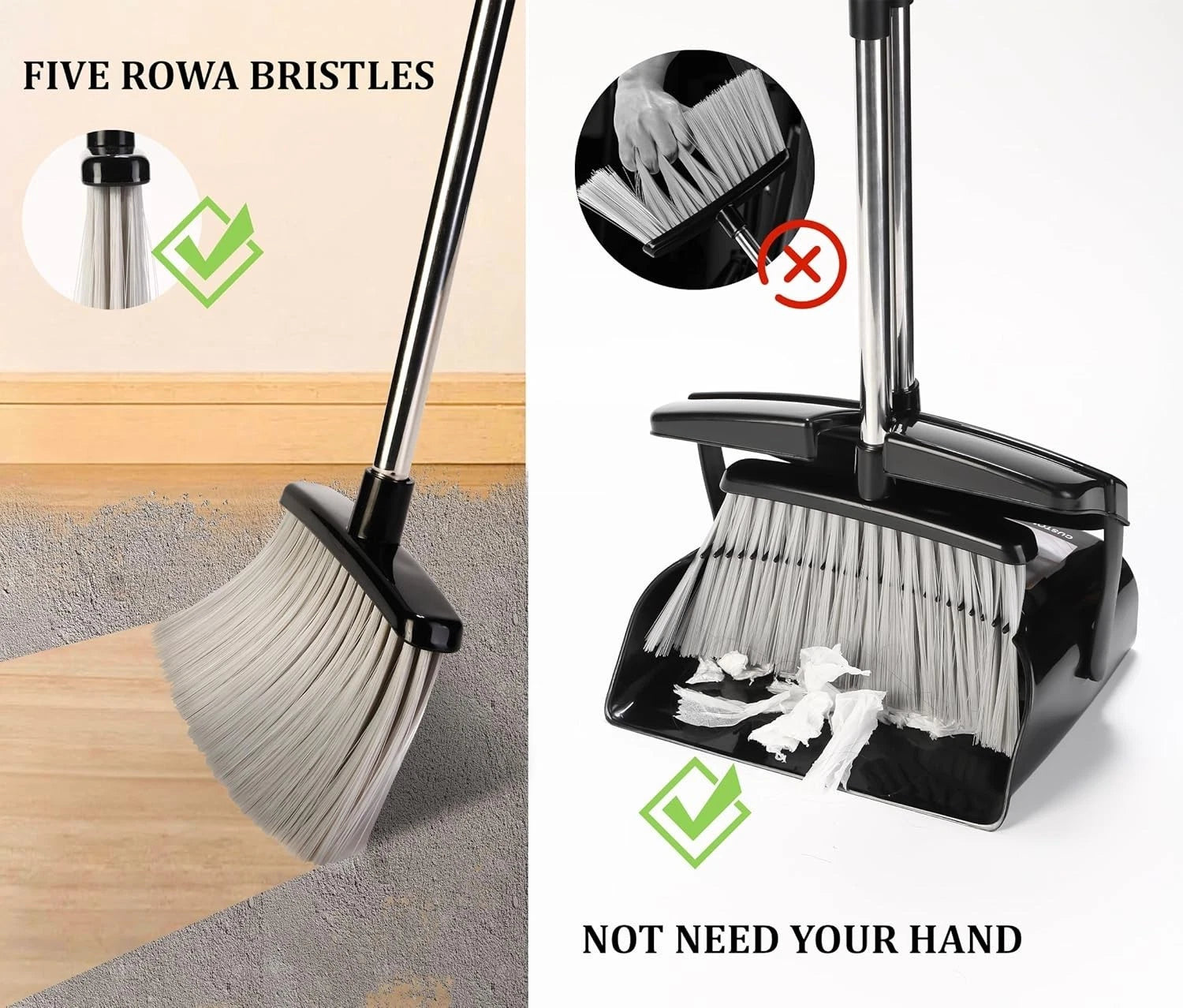 Broom and Dustpan Set for Home with Lid Indoor Upright Dustpan Broom