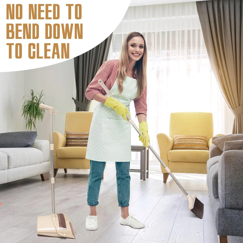 Broom and Dustpan Set with Long Handle, Light Weight Stainless Steel Poles