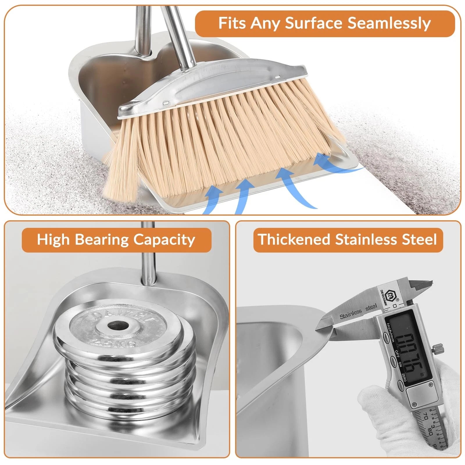 Broom With Dustpan Combo Set 46" Stainless Steel Broom And Dustpan Set For Home