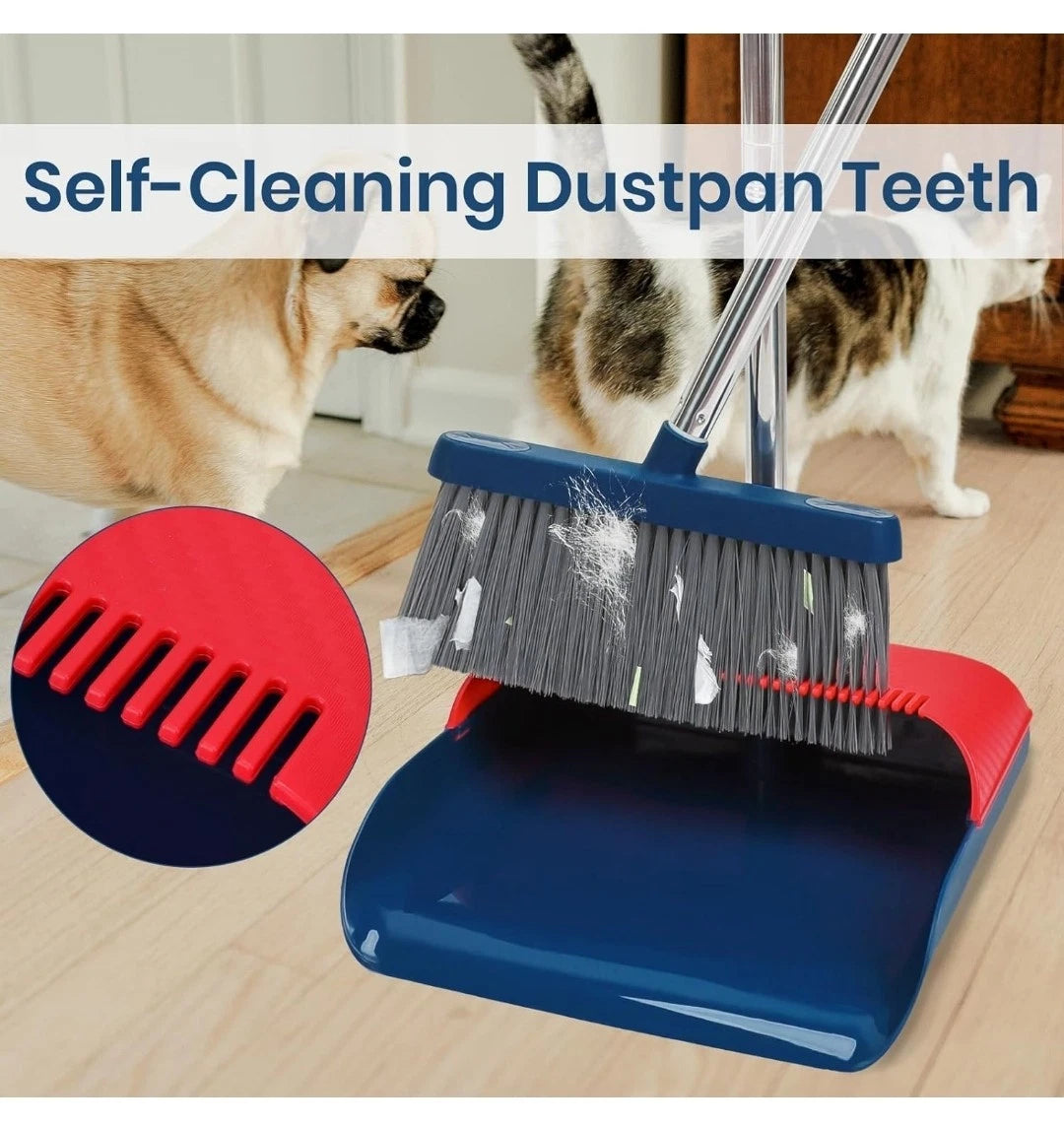 Stand Up Dustpan and Broom Set 50” Long Handle Broom with Dust Pan, 20°...