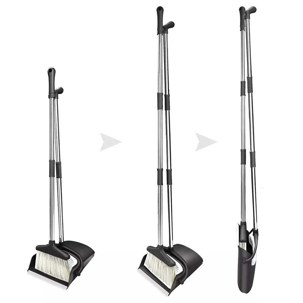 51" Easy Upright Broom and Dustpan Set w/ Lid Stainless Steel Combo Sweep Clean