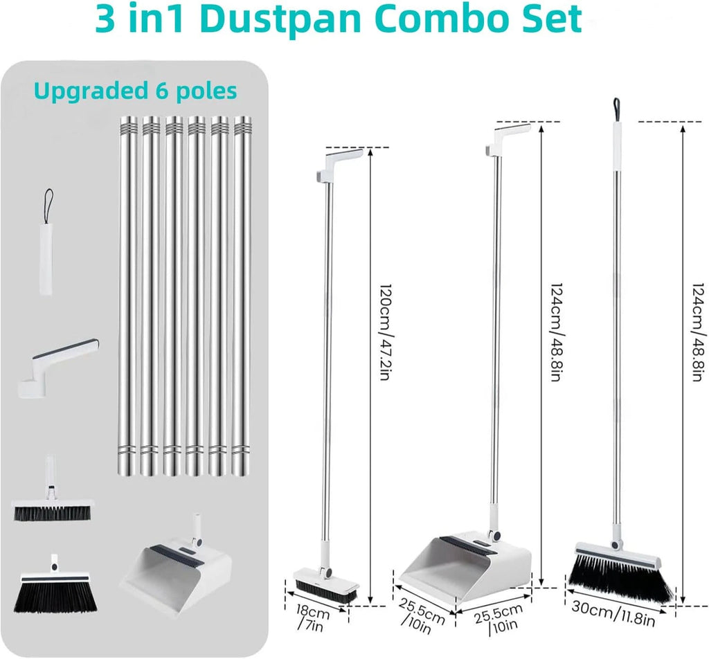 Broom and Dustpan Combo Set for Sweeping Indoor and Outdoor Broom 3 in 1 Long Ha