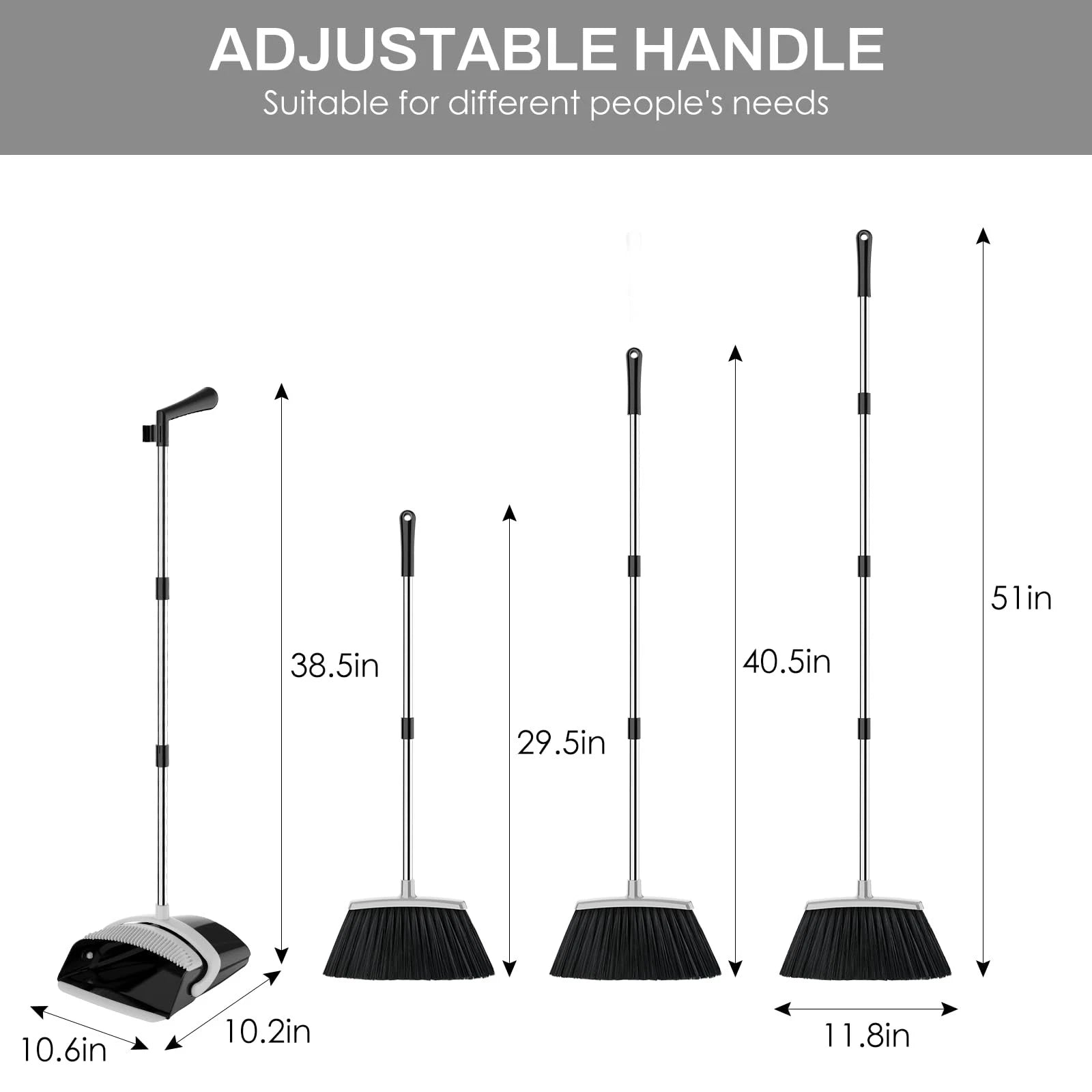 Broom and Dustpan Set for Home 51-in Long Adjustable Handle Angle and Combo