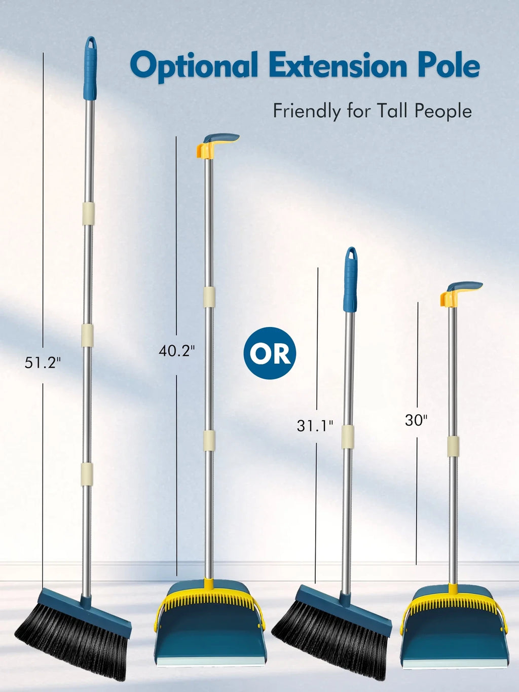 Upgrade Broom and Dustpan Set for Home,Self-Cleaning with Dustpan Teeth,51.2In,S