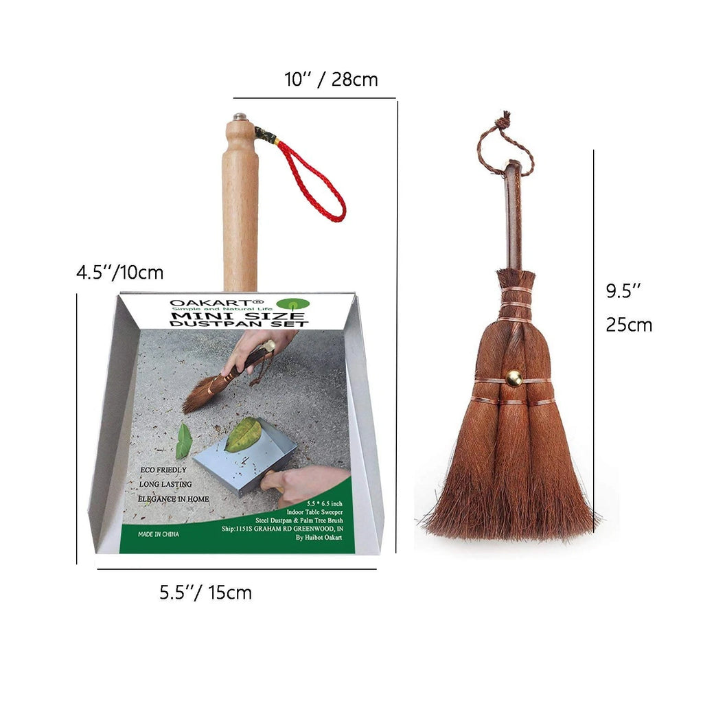 Mini Metal Dustpan and Brush Set Natural Bristle Hand Broom for Fireplace Woo...