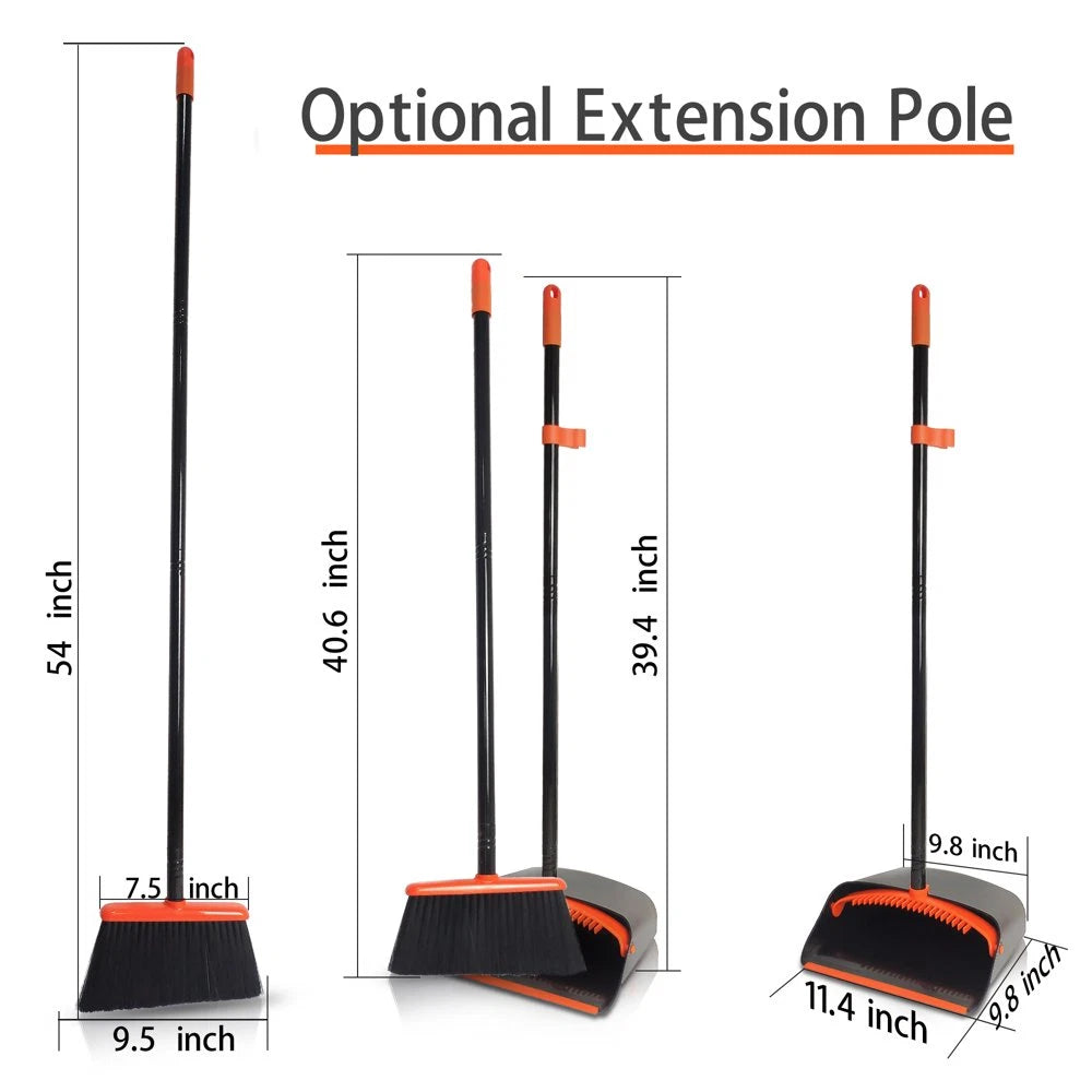Broom and Dustpan Set for Home, Long Handle Lightweight Broom Set with Comb Teet