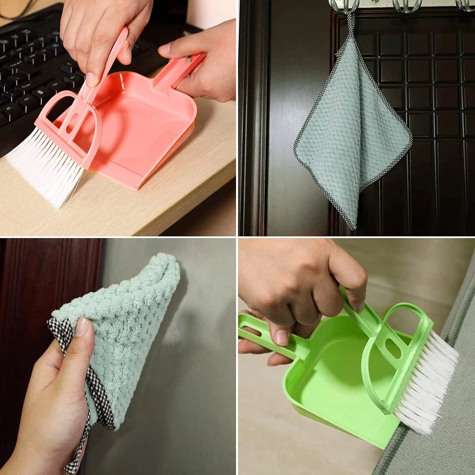 3 Pack Mini Hand Broom and Dustpan Set Small Dust Pans with Brush