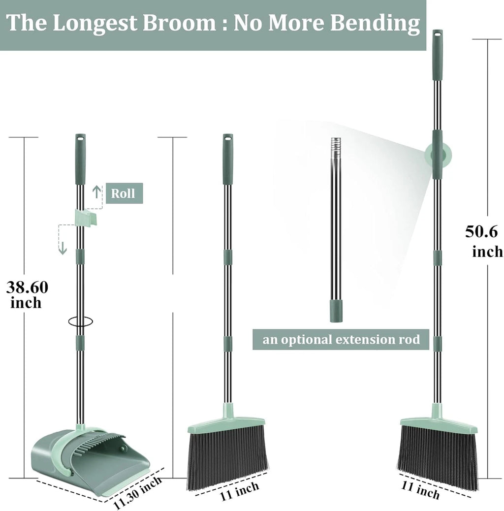 Broom and Dustpan Set, Broom Dust Pan, Dustpan with Long Handle, Broom with Dust