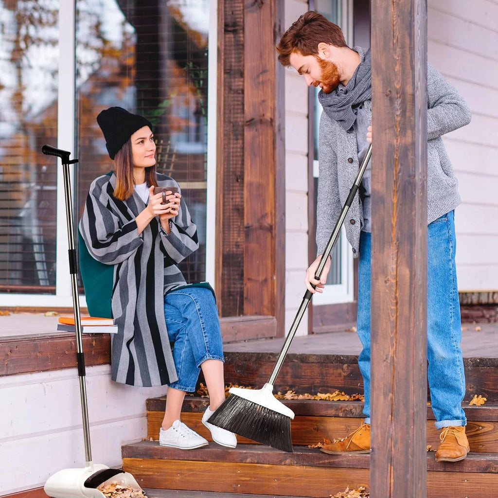 Premium Broom and Dustpan Set Standing Black White Lobby Office Home Salon Tall