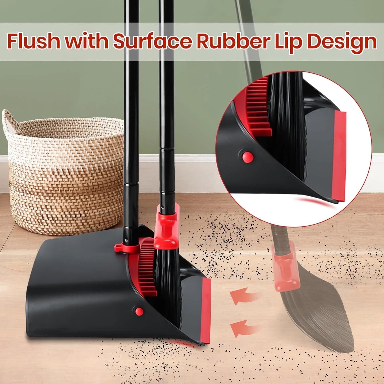 Broom and Dustpan Set for Home,Upright Broom and Dustpan Combo Sweep Set
