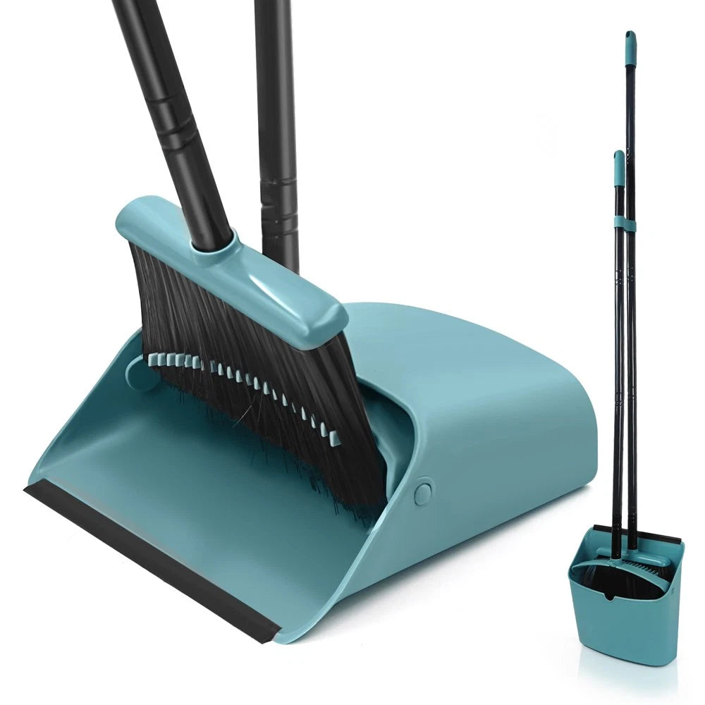 Broom and Dustpan Set for Home, Long Handle Lightweight Broom Set with Comb Teet