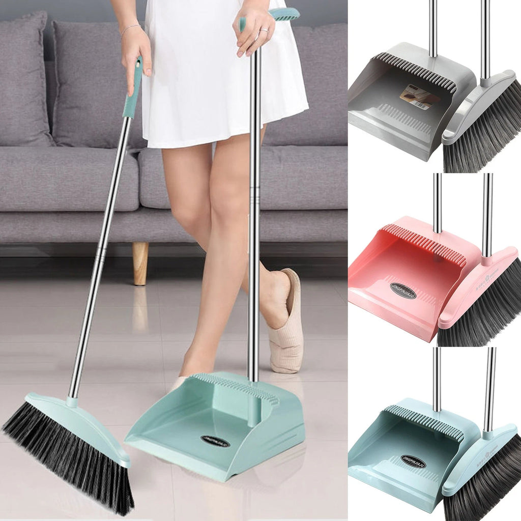 Broom And Dustpan Comb Set For Home Super Long Handle,Upright Standing Dustpan