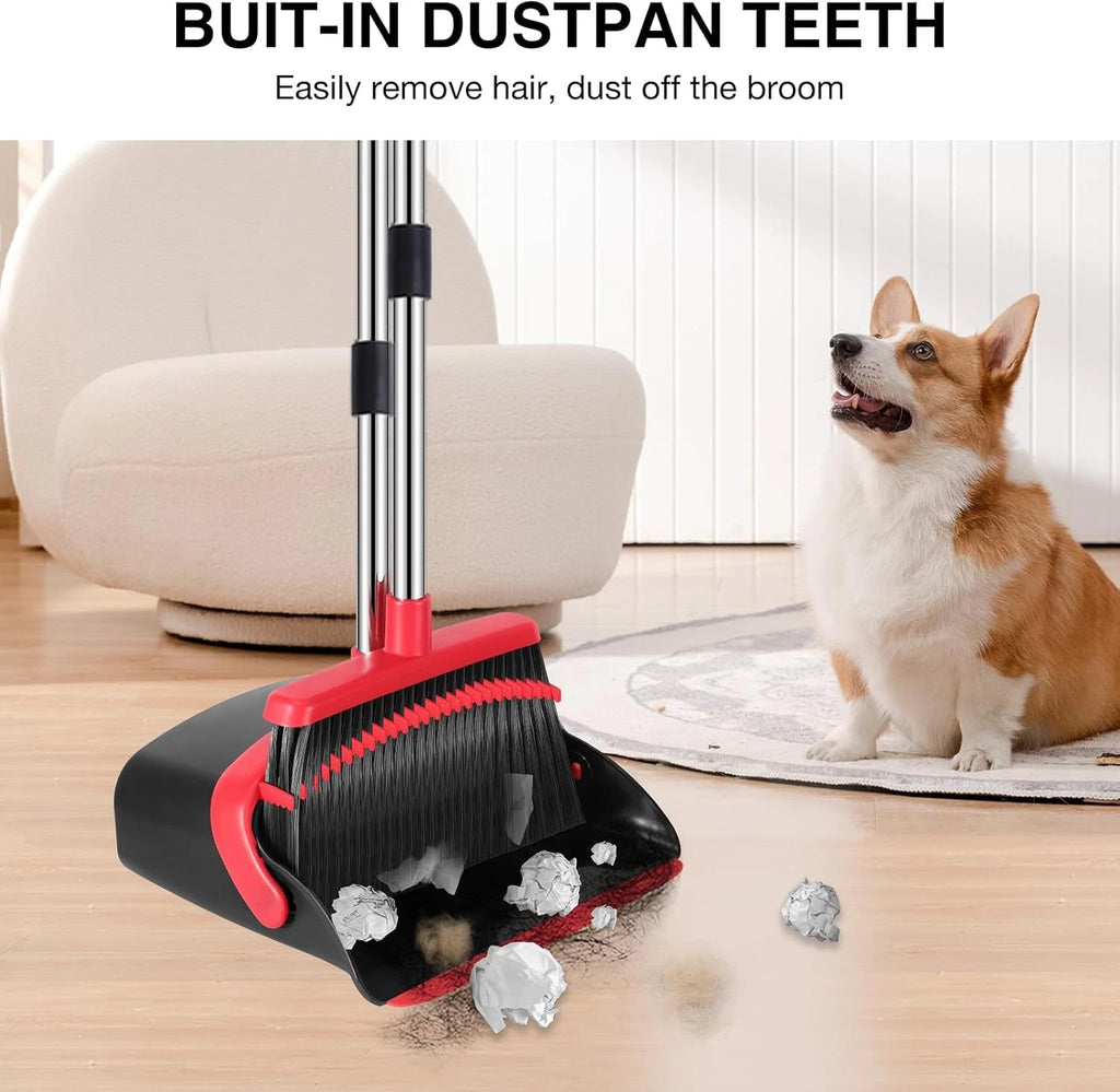 Broom and Dustpan Set, 52-in Long Adjustable Handle Broom Dustpan Combo