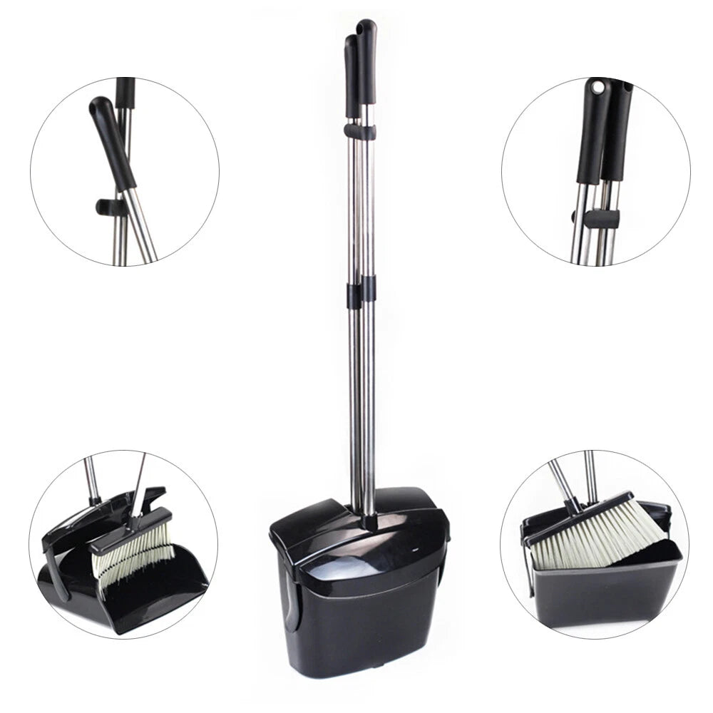 51" Easy Upright Broom and Dustpan Set w/ Lid Stainless Steel Combo Sweep Clean
