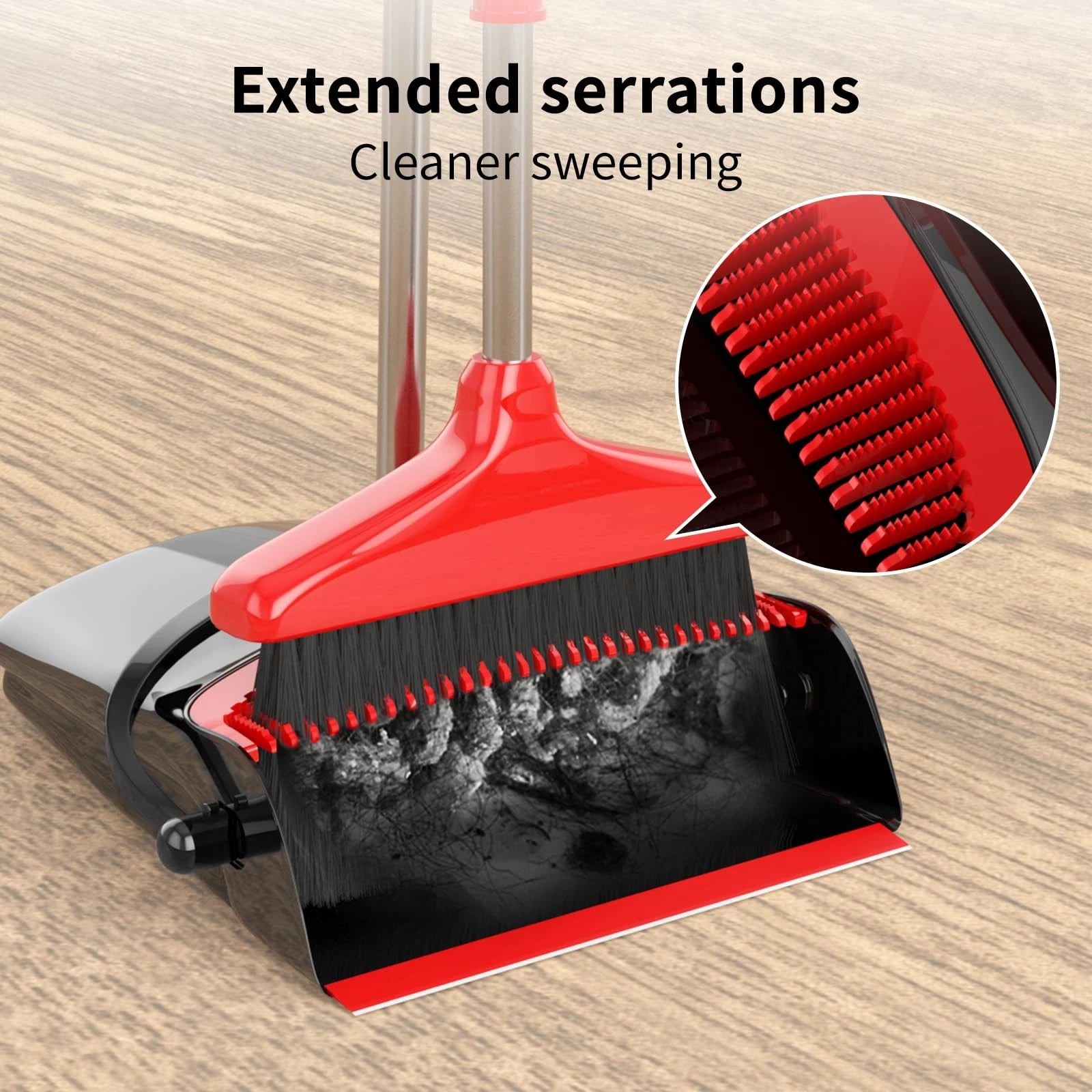 Broom with Dustpan Combo Set 54" Long Handle Adjustable Length Stainless Stee...