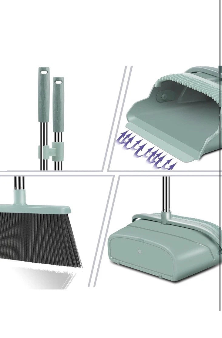 Broom and Dustpan Set, Large Size and with Long Handle,Green