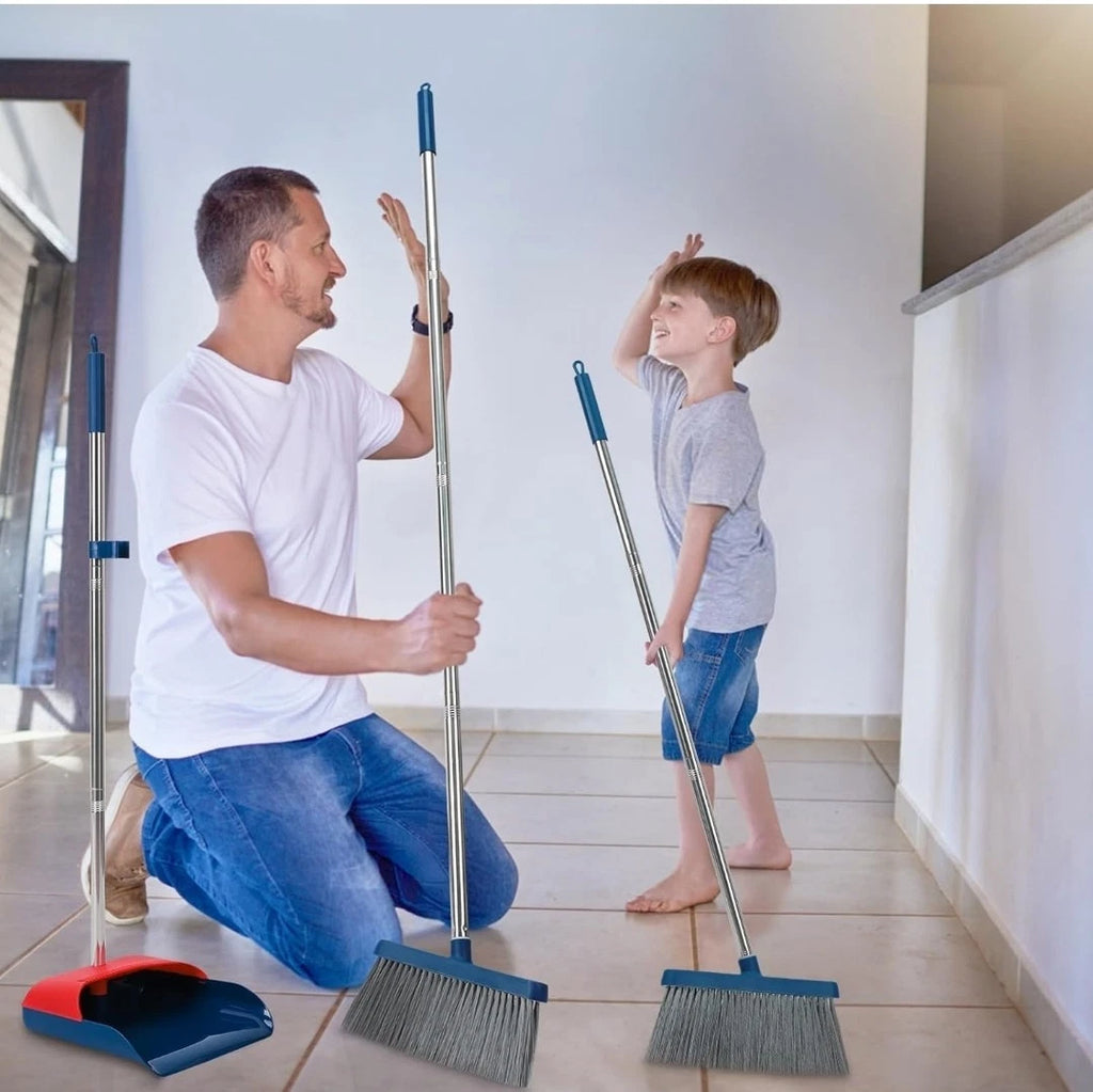 Stand Up Dustpan and Broom Set 50” Long Handle Broom with Dust Pan, 20°...