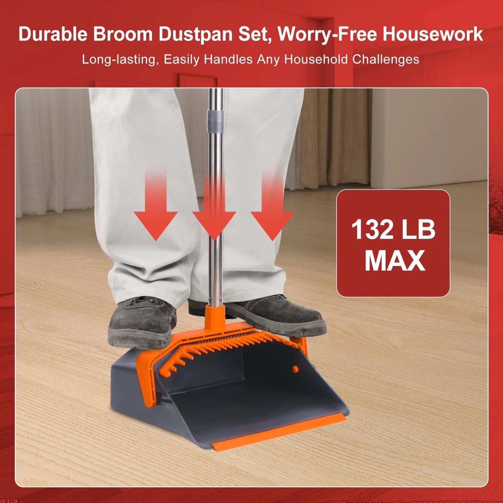 Broom and Dustpan Set with 51'' Long Handle, Upright Broom and Dustpan Combo ...