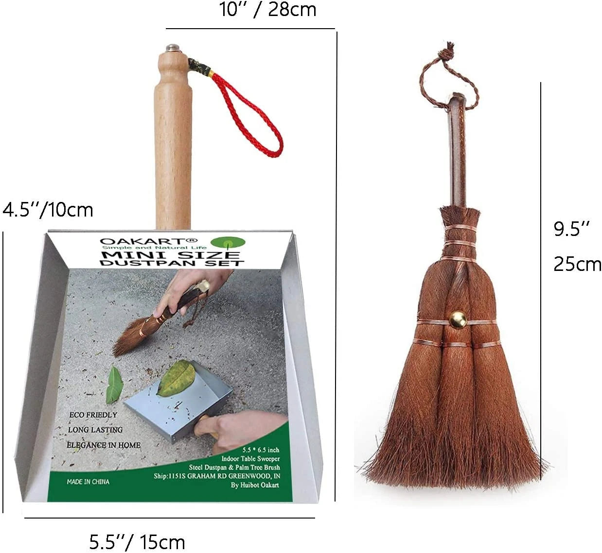 Mini Metal Dustpan and Brush Set Handmade Natural Bristle Hand Broom